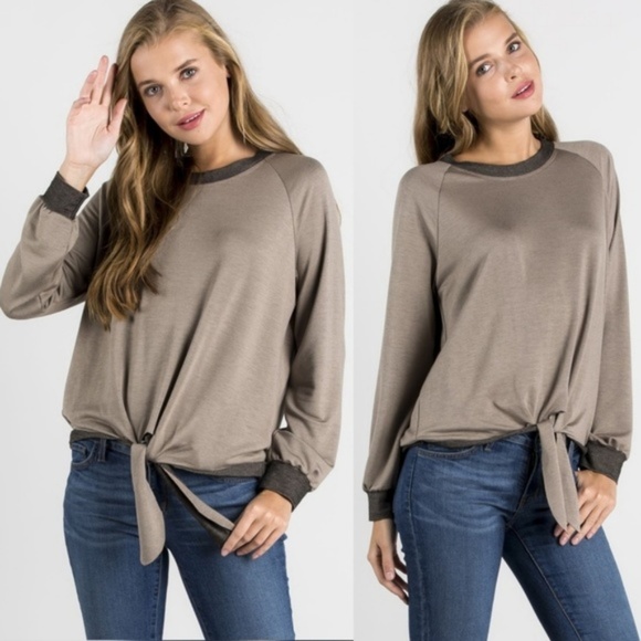 USA Made COTTON BLEU Tie-Front Knit Top - Picture 1 of 2